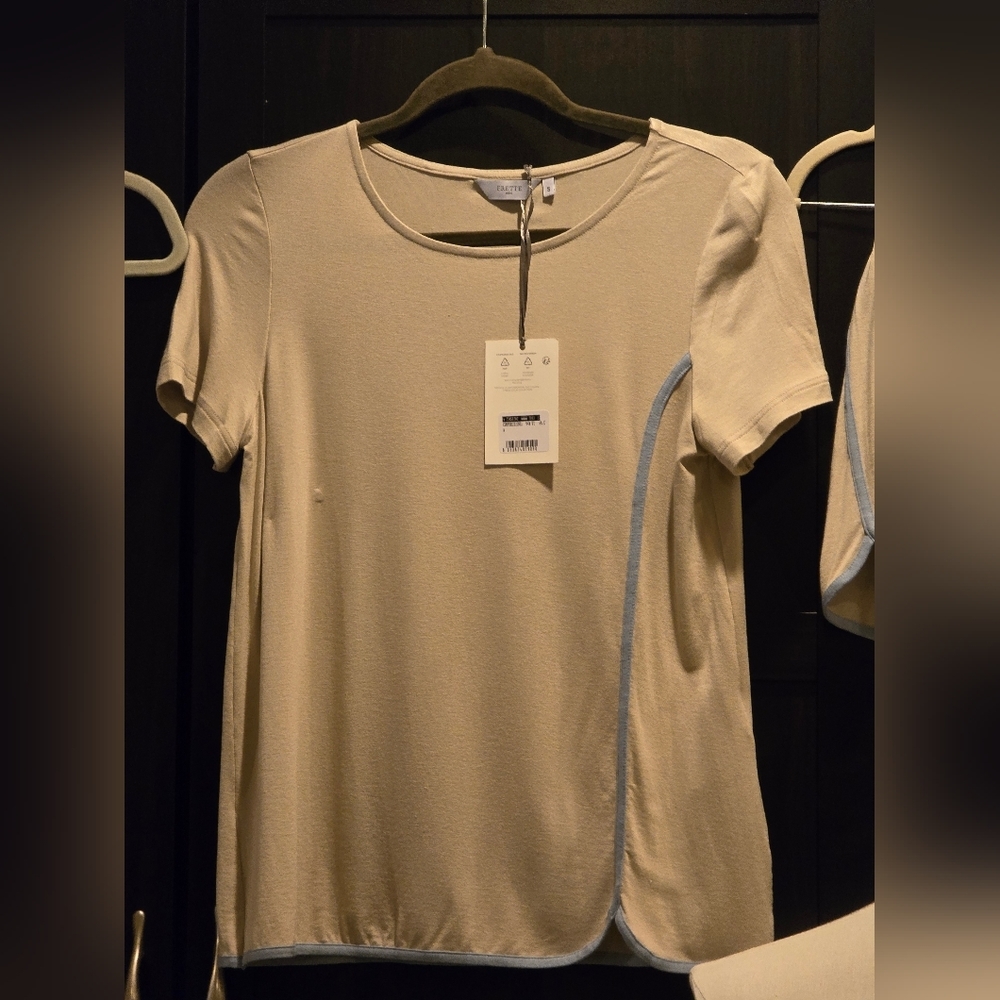 Frette Luxury NWT 2026 Spring Beige Blue Pajamas Top/Short Pants! 💝 - Picture 4 of 17